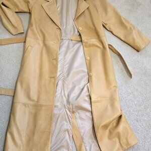 Women's medium, full length, butter leather coated with hidden belted waist
